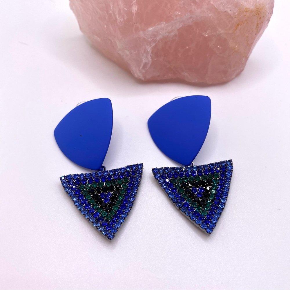 NEW Trendy blue Matte Triangle Drop Rhinestones Earrings
